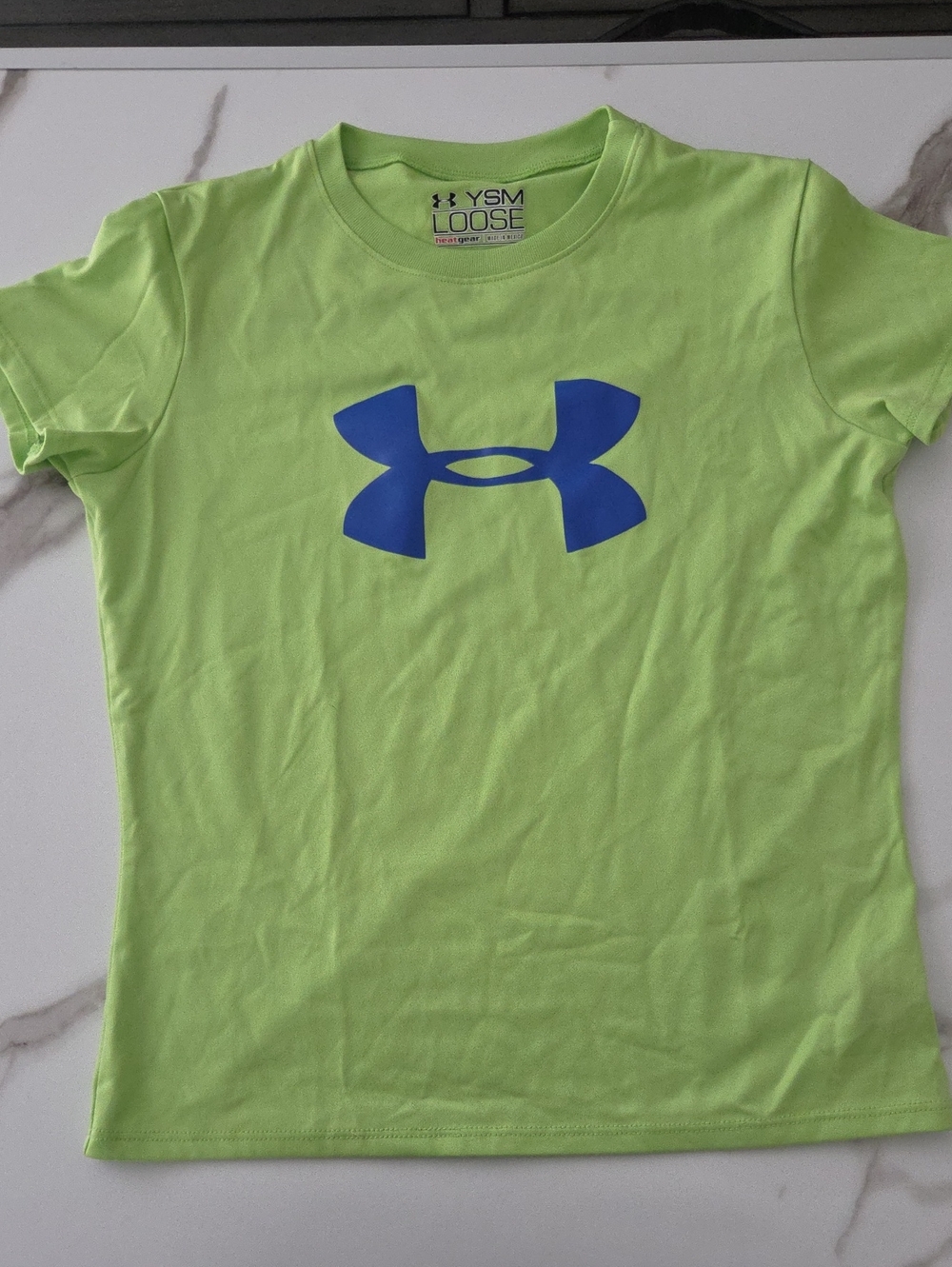 Under Armour Lime Green Tee with Blue Logo - Youth Loose Fit